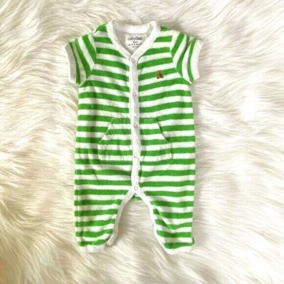 Baby Gap Green & White Terrycloth Summer Romper 0/3M 0 to 3 Month - Picture 1 of 4